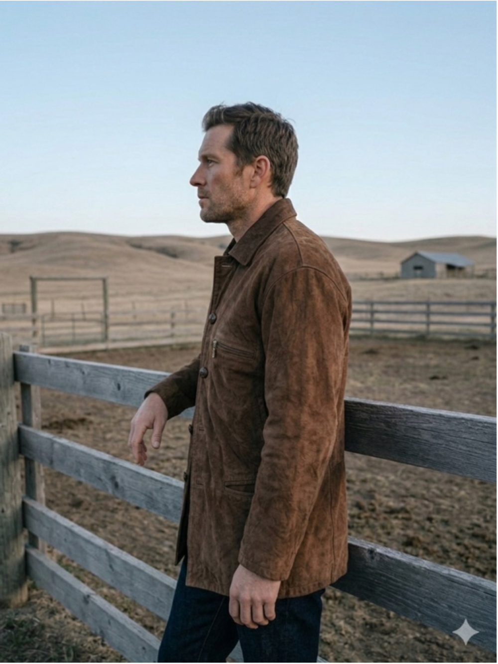Vintage OASIS Brown Suede Leather Jacket Minimalist Western Cowboy Rancher Coat - Picture 3 of 12